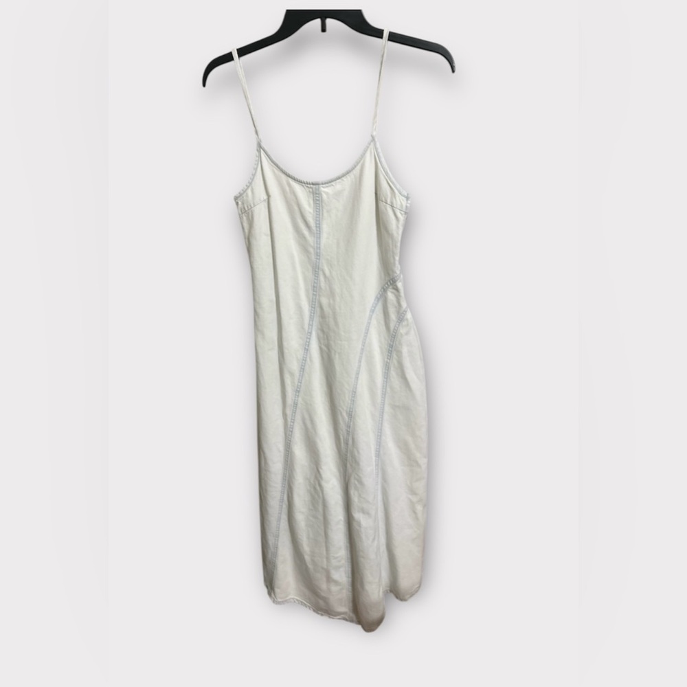Zara TRF Seamed Denim Midi Dress Spaghetti Straps Sky Blue Size XS NWT
